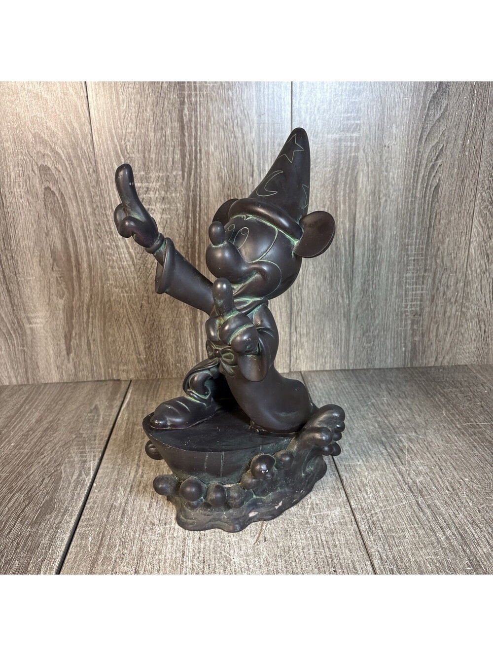 Disney Fantasia Sorcerer Mickey Mouse Wizard Figurine Statue Bronze Tone Decor